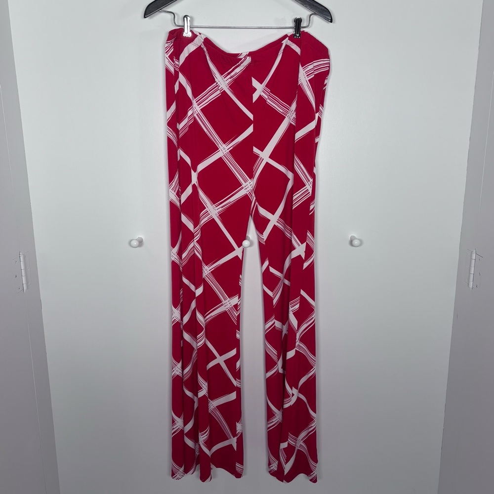 LBisse Women’s Size 2X Red White Polyester Spandex Pockets Palazzo Pant Wide Leg